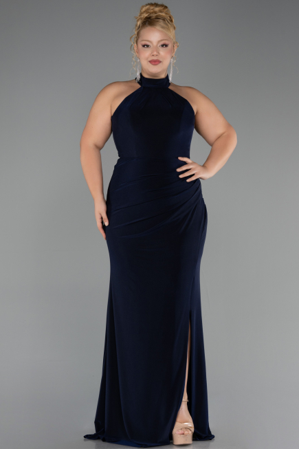 Long Navy Blue Plus Size Evening Dress ABU6539