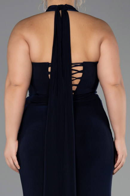 Long Navy Blue Plus Size Evening Dress ABU6539