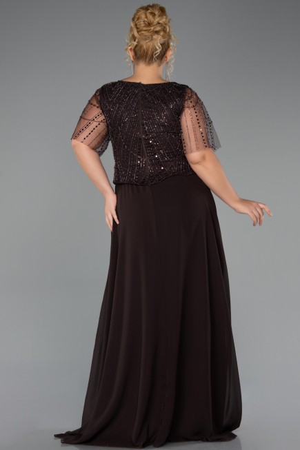 Long Brown Chiffon Plus Size Evening Dress ABU5554