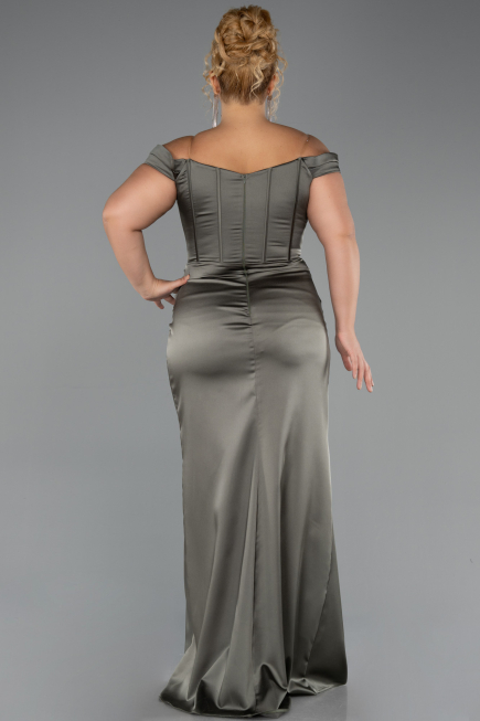 Long Olive Drab Satin Plus Size Evening Gown ABU6577