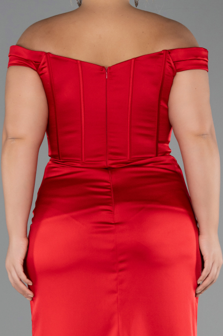Long Red Satin Plus Size Evening Gown ABU6577