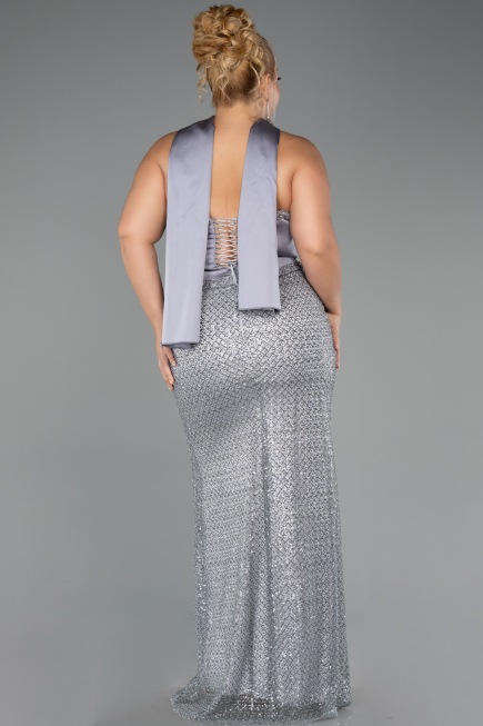 Long Anthracite Beaded Plus Size Evening Dress ABU6258