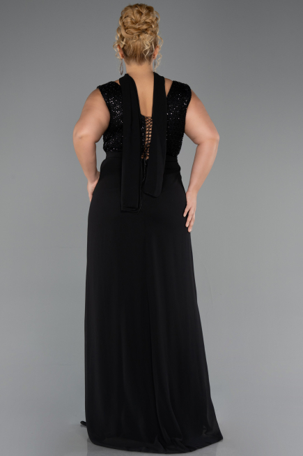 Long Black Chiffon Plus Size Evening Dress ABU6557