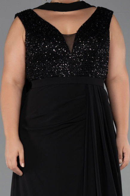 Long Black Chiffon Plus Size Evening Dress ABU6557