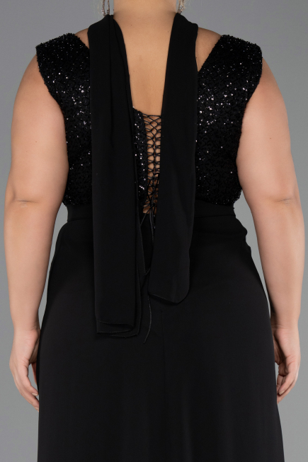 Long Black Chiffon Plus Size Evening Dress ABU6557