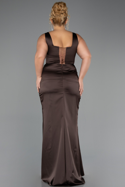 Long Brown Satin Formal Plus Size Dress ABU6543