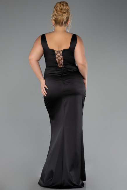 Long Black Satin Formal Plus Size Dress ABU6543