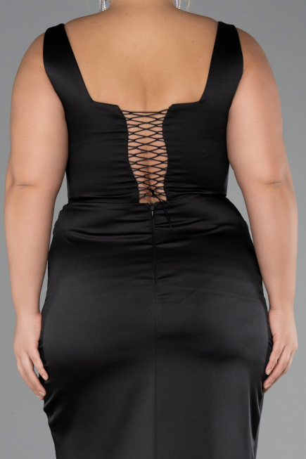Long Black Satin Formal Plus Size Dress ABU6543