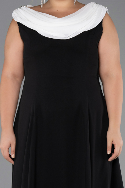 Long Black-White Chiffon Formal Plus Size Dress ABU6587