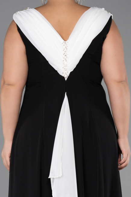 Long Black-White Chiffon Formal Plus Size Dress ABU6587