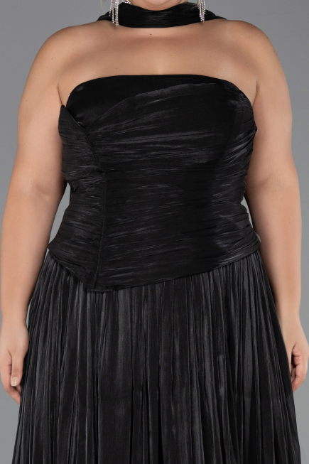 Long Black Chiffon Plus Size Evening Gown ABU5958