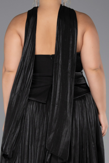 Long Black Chiffon Plus Size Evening Gown ABU5958