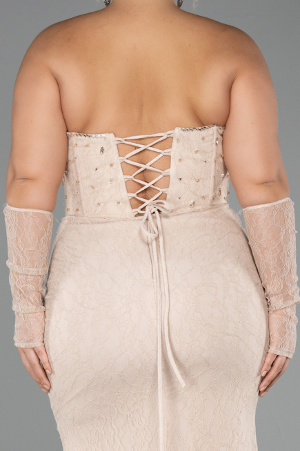 Long Beige Dantelle Formal Plus Size Dress ABU6364