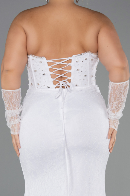Long White Dantelle Formal Plus Size Dress ABU6364