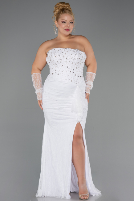 Long White Dantelle Formal Plus Size Dress ABU6364