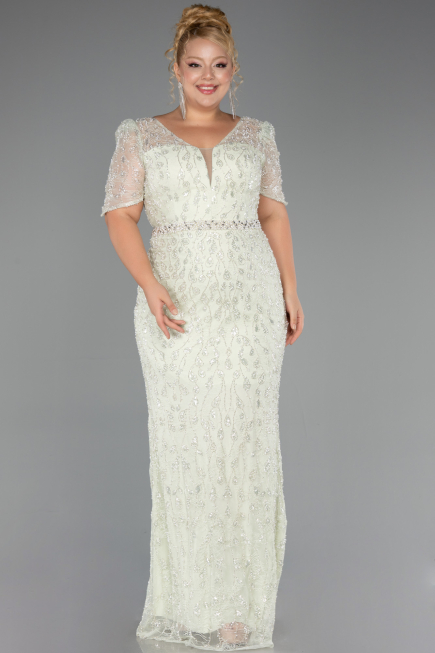 Long Mint Beaded Formal Plus Size Dress ABU6583