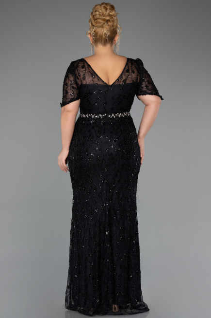 Long Black Beaded Formal Plus Size Dress ABU6583