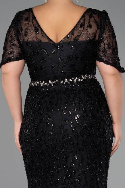 Long Black Beaded Formal Plus Size Dress ABU6583