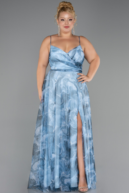 Long Light Blue Plus Size Prom Dress ABU6558