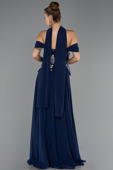 Long Navy Blue Chiffon Evening Dress ABU6588