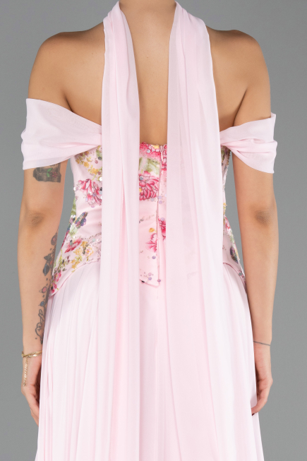 Long Powder Color Chiffon Evening Dress ABU6588