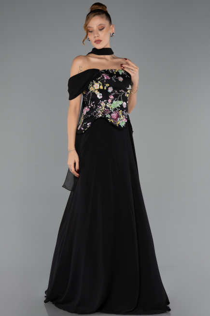 Long Black Chiffon Evening Dress ABU6588