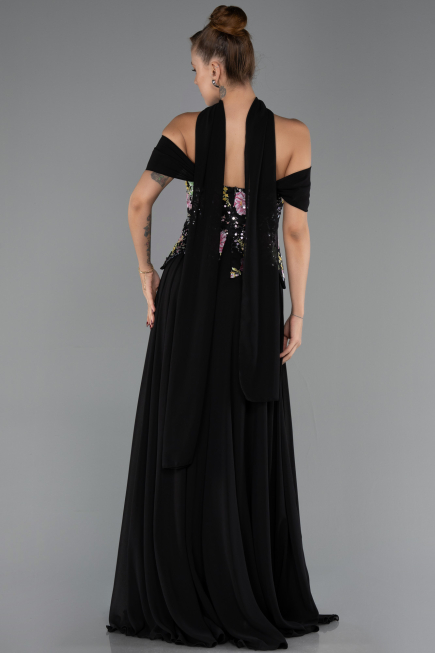 Long Black Chiffon Evening Dress ABU6588