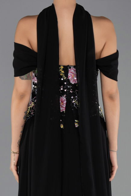 Long Black Chiffon Evening Dress ABU6588