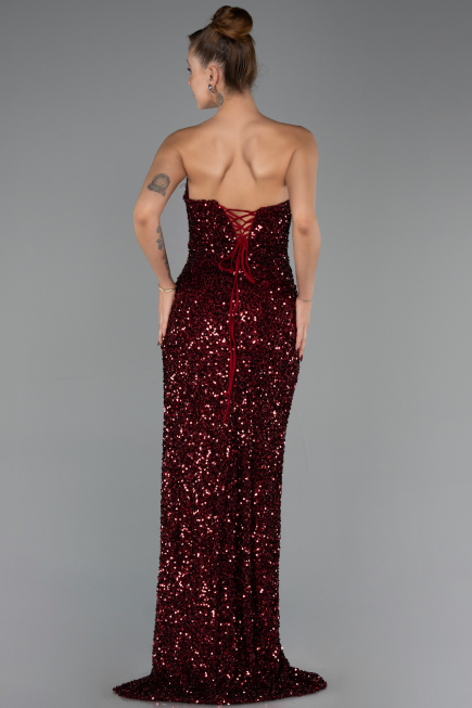 Long Burgundy Scaly Prom Gown ABU6218
