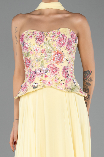 Long Yellow Chiffon Evening Dress ABU6391