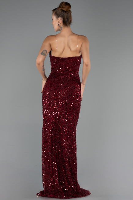 Long Burgundy Scaly Evening Dress ABU6503