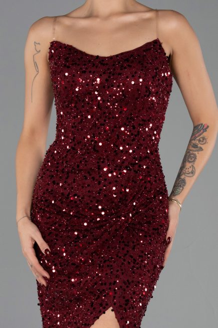 Long Burgundy Scaly Evening Dress ABU6503