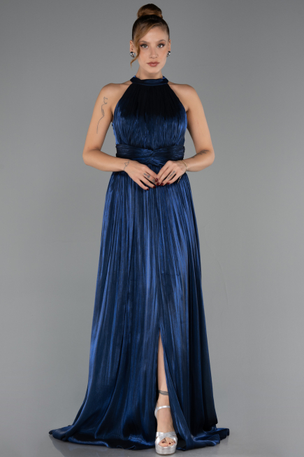 Long Navy Blue Chiffon Prom Gown ABU6594