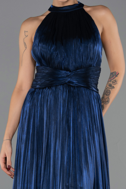 Long Navy Blue Chiffon Prom Gown ABU6594