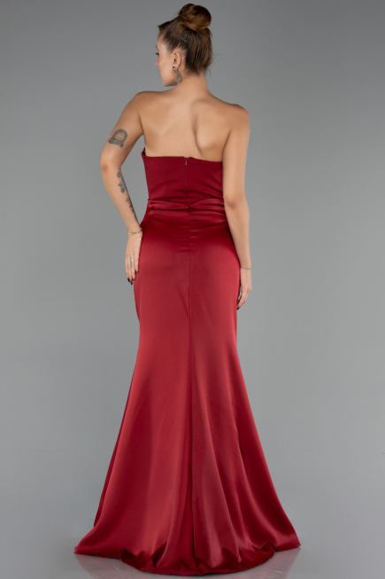 Long Burgundy Satin Prom Gown ABU6512