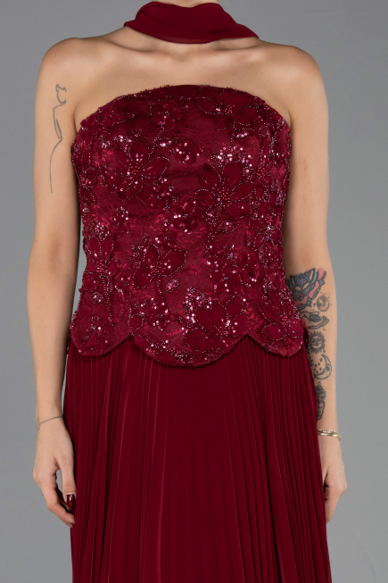 Long Burgundy Chiffon Evening Dress ABU6436