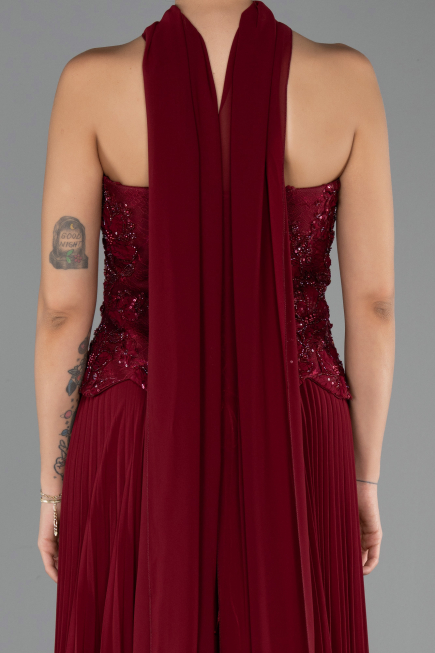 Long Burgundy Chiffon Evening Dress ABU6436