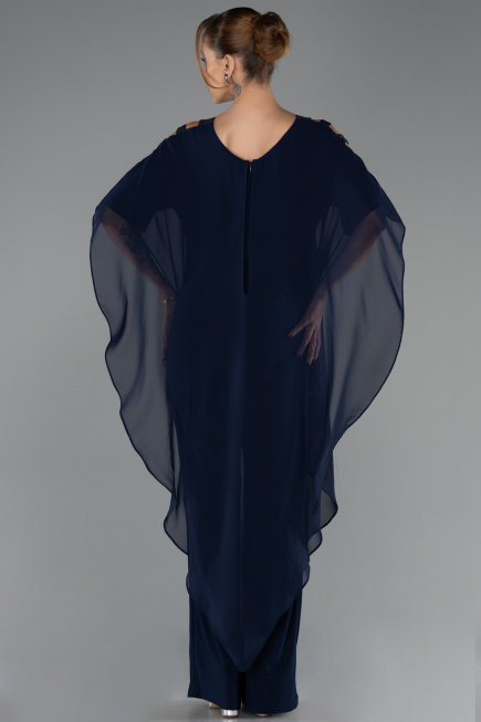 Navy Blue Chiffon Formal Plus Size Dress ABT080