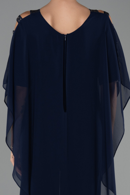 Navy Blue Chiffon Formal Plus Size Dress ABT080