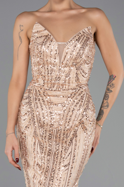 Long Gold Beaded Evening Dress ABU6433