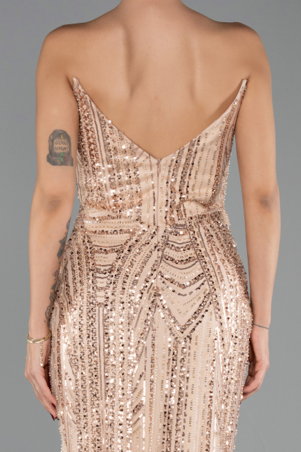Long Gold Beaded Evening Dress ABU6433
