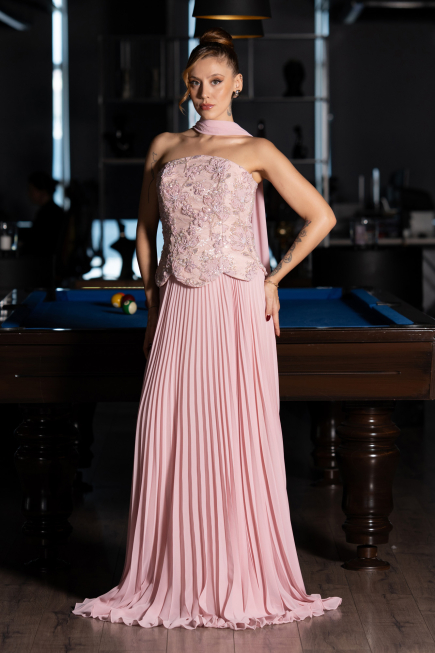 Long Powder Color Chiffon Evening Dress ABU6436