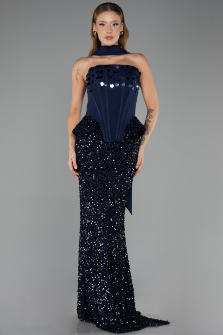 Long Navy Blue Mermaid Prom Dress ABU6620