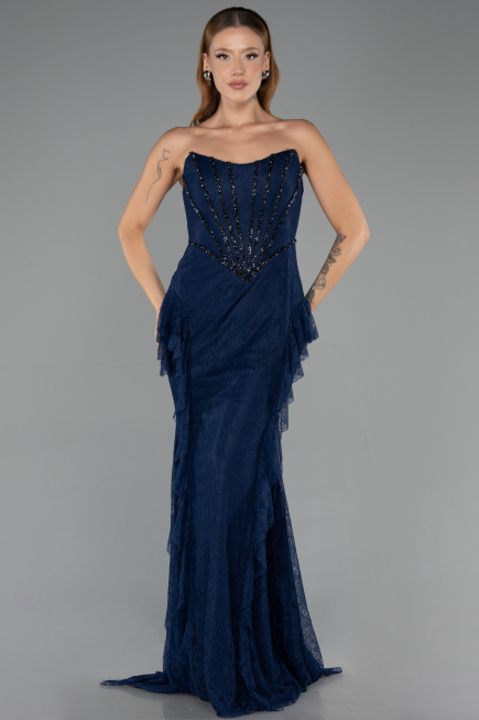 Long Navy Blue Dantelle Mermaid Evening Gown ABU6621