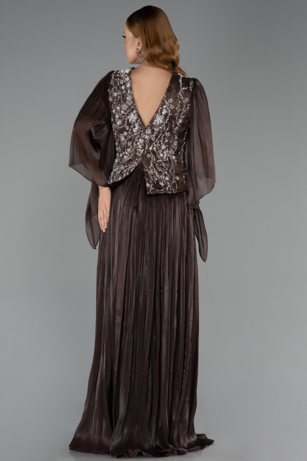 Long Brown Chiffon Plus Size Evening Gown ABU6619