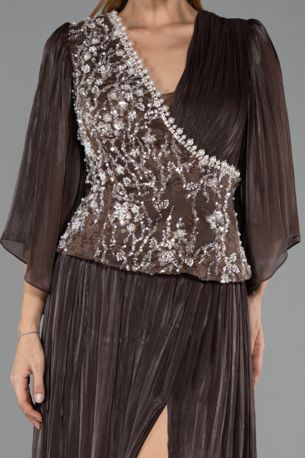 Long Brown Chiffon Plus Size Evening Gown ABU6619
