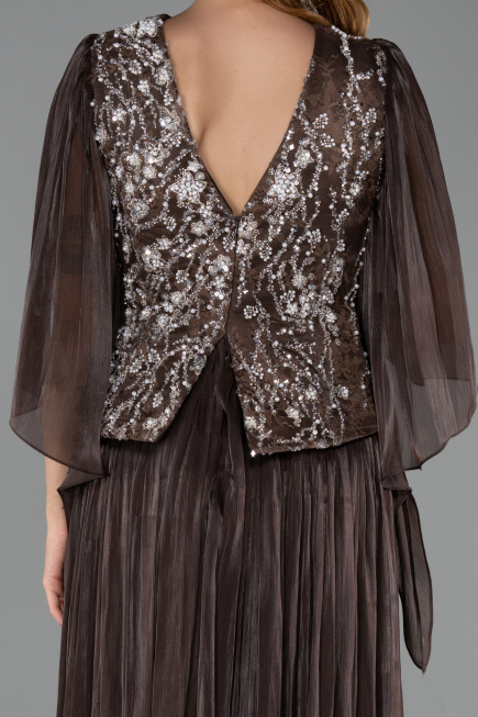 Long Brown Chiffon Plus Size Evening Gown ABU6619