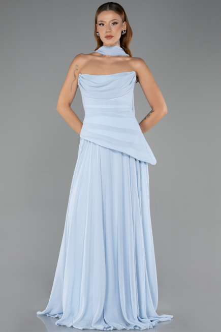 Long Light Blue Chiffon Prom Gown ABU5763
