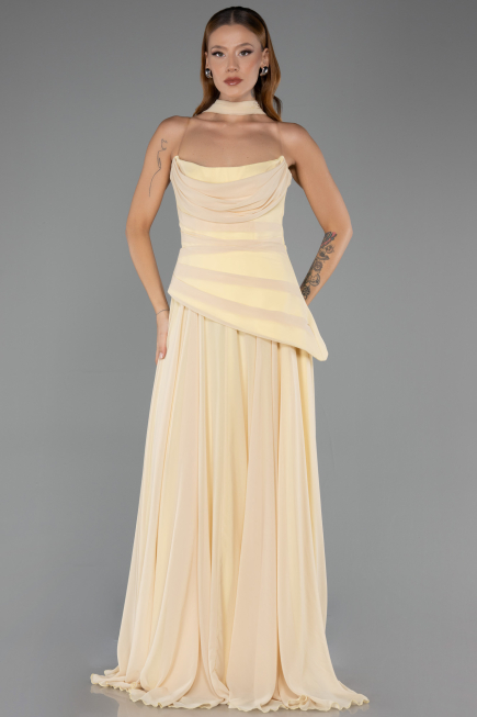 Long Yellow Chiffon Prom Gown ABU5763