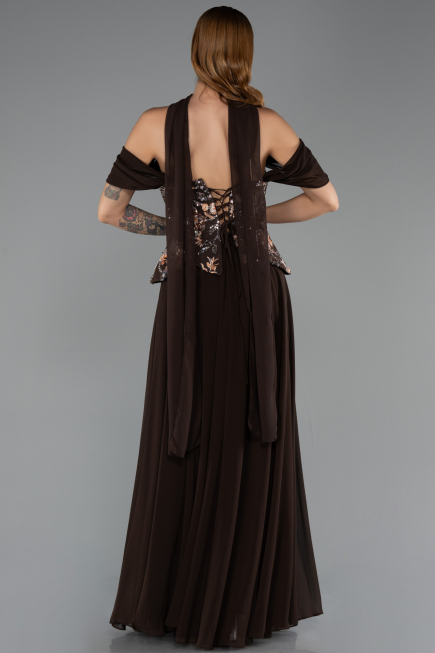 Long Brown Chiffon Evening Dress ABU6612